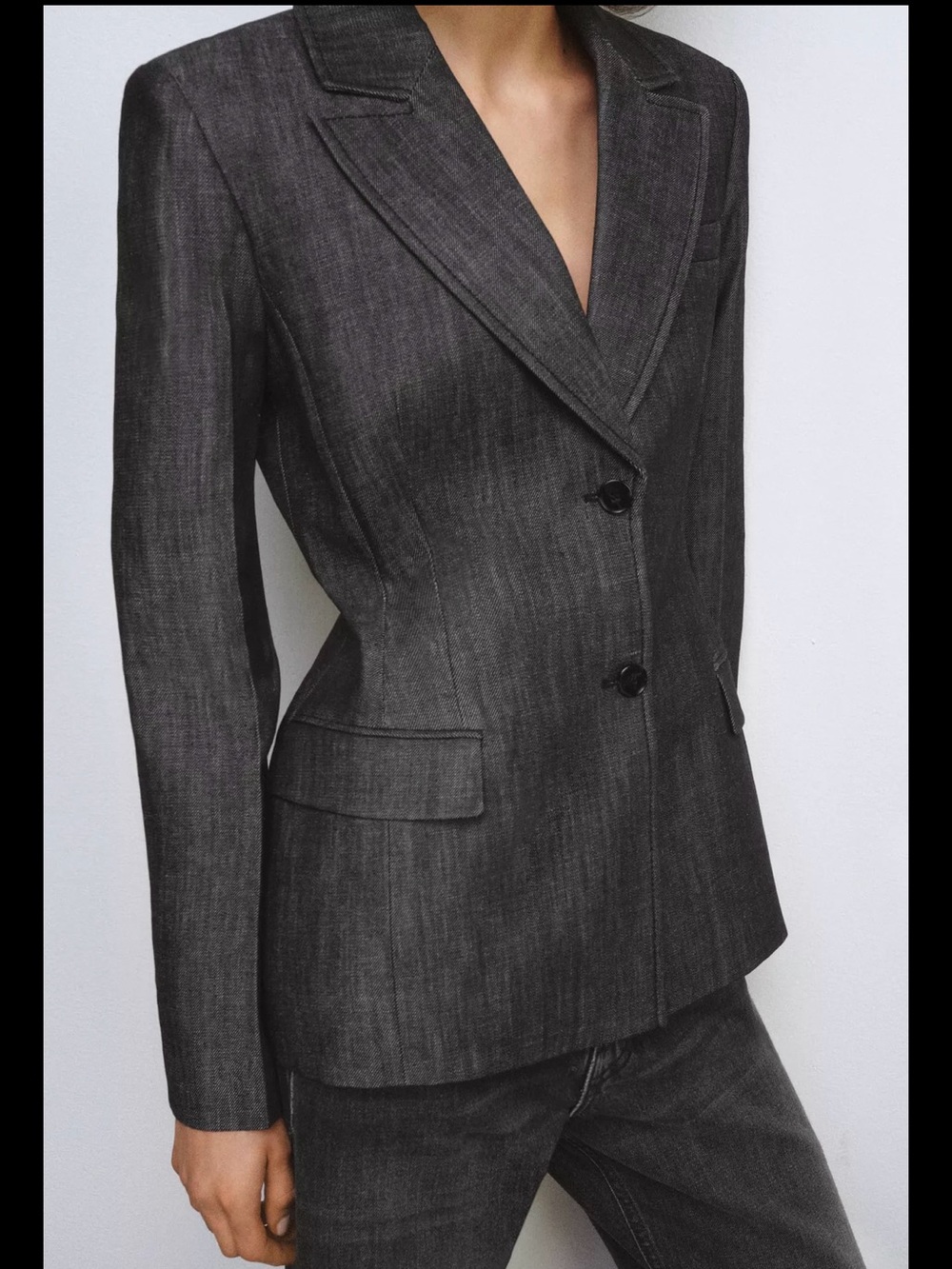Charcoal Black Denim Blazer & Wide-Leg Jeans Set - Picture 7 of 10